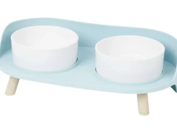 Fashion Merk Dubbele Voerbak Op Pootjes Blauw,Grijs